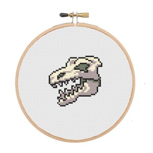 Dinosaur T-rex spooky skull cross stitch pattern digital PDF instant download