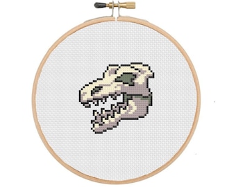 恐竜 T-rex 不気味な頭蓋骨のクロスステッチ パターン デジタル PDF 即時ダウンロード