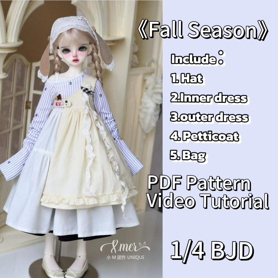 小mer BJD 1/4 BJD DOLL Patterns Fall Season Dress Set-no Seam Allowance ...