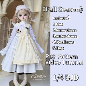 小Mer BJD 1/4 BJD DOLL Patterns Fall Season Dress set-no seam allowance included