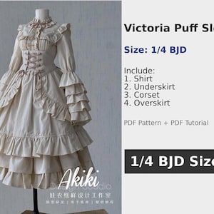 阿吉 BJD 1/4 BJD DOLL Patterns Victoria Style Puff Sleeve Dress- no seam allowance included