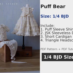 Patrones de tela para muñecas BJD 1/4 BJD Puff bear - Descarga digital