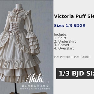 阿吉 BJD 1/3 SDGR DOLL Patterns Victoria Style Puff Sleeve Dress