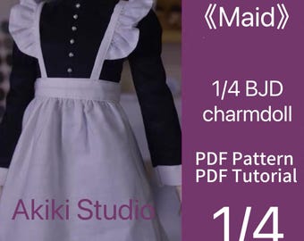 Moldes de tecido para boneca BJD 1/4 - Vestido de empregada para chá da tarde
