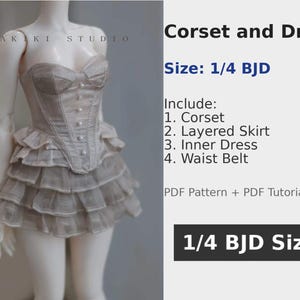 阿吉 BJD 1/4 DOLL Patrones Corsé y Vestido 4 piezas.
