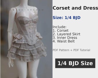 阿吉 BJD 1/4 POP patronen korset en jurk 4 stuks.