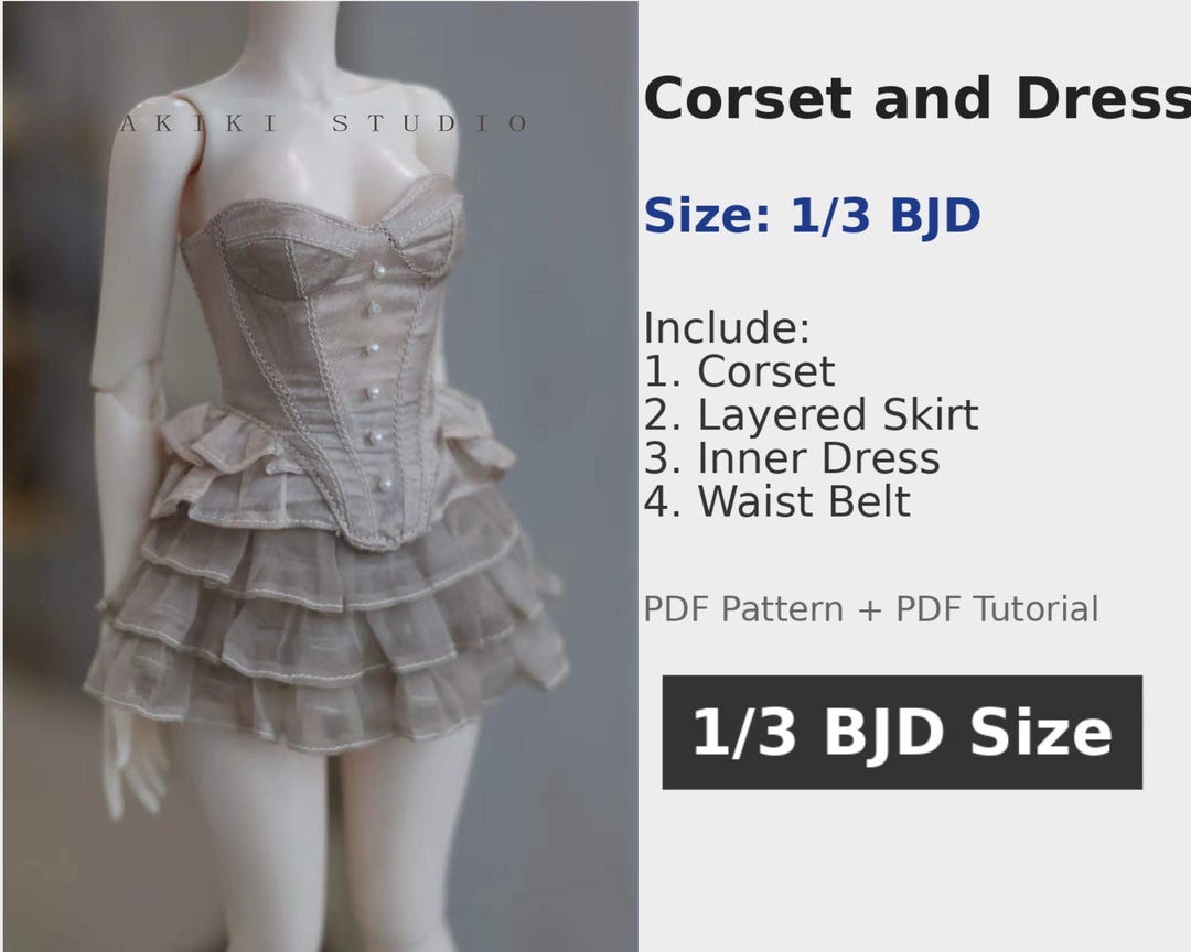 阿吉 BJD 1/3 SDGR DOLL Patterns Corset and Dress 4 Pieces. - Etsy