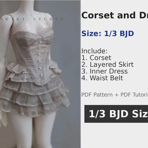 阿吉 BJD 1/3 SDGR DOLL Patterns Corset and Dress 4 pieces.