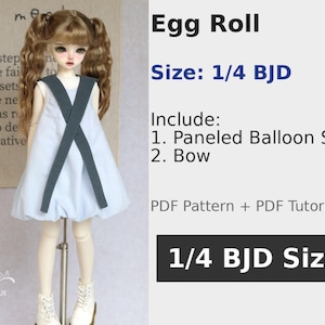 小Mer 1/4 BJD Doll Dress Pattern -Eggroll - no seam allowance
