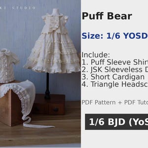 阿吉 BJD 1/6 YoSD BJD DOLL cloth Patterns Puff bear -Digital Download