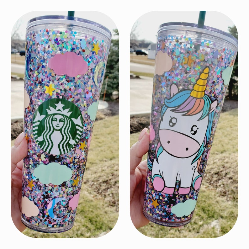 Rainbows & Unicorns Starbucks Snowglobe Tumbler Unicorn Cup Etsy