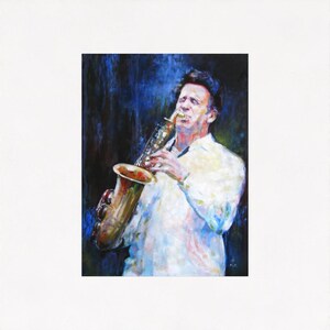 M. Cenker: "Sax Solo", stampa di alta qualità su carta artistica opaca migliorata 45 x 60 cm, copia di un dipinto a olio originale