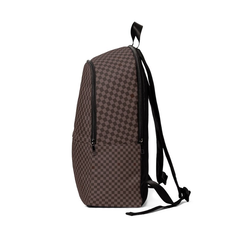 brown checkered backpack