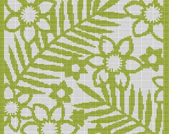 Green leaves and flowers crochet afghan pattern graph