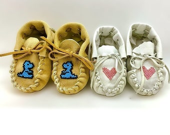 Baby Moccasins, 2 Colors, Leather Handmade Moccasins