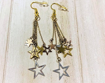 Shooting Star Earrings, Starburst Long Dangle earrings, 2 styles
