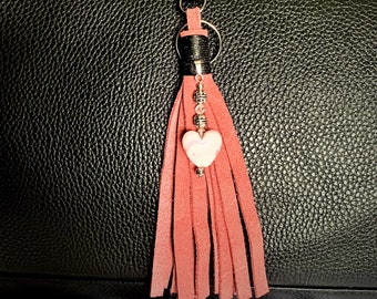 Leather Fringe Key Chain, Purse Accessory, Zipper Pull