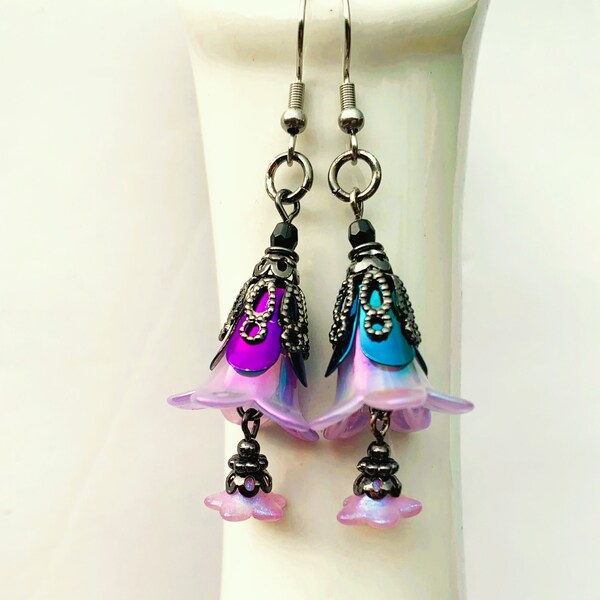 Iridescent Fairy Earrings, Flower Bell Earrings