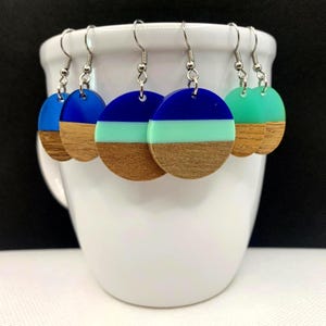 Wood and Resin Earrings Round Resin and Wood Earrings Oval Wood and Resin Earrings Wood and Turquoise Earrings Beach Vibes Earrings