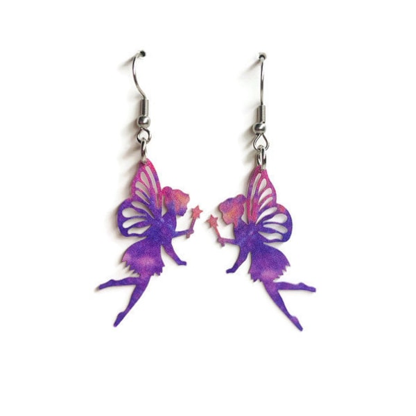 Purple Fairy Earrings - Tinker Bell Earrings.