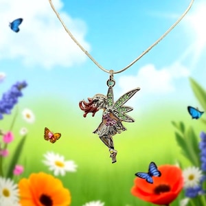 Fairy Pendant Necklace, Fairy Gifts, Adjustable Fairy Necklace, Silver Fairy Necklace, Tinker Bell Pendant Necklace, Gift for Fairy Lover