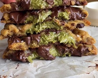 Large 4oz gourmet Dubai pistachio chocolate chip cookies baked with browned butter and brown sugar and fried kataifi.