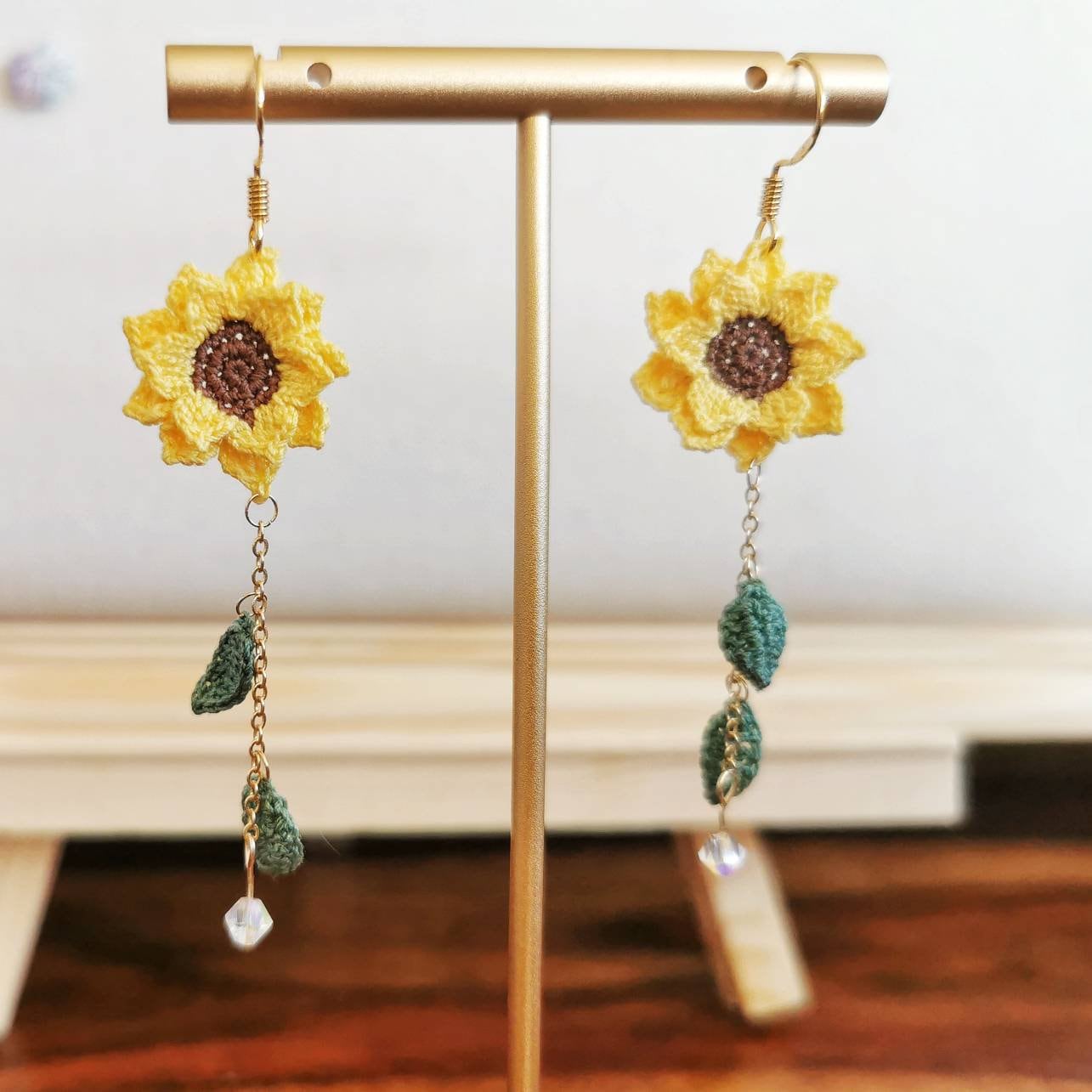 Crochet Sunflower Dangle Earrings Lace Earrings Floral Jewellery Floral