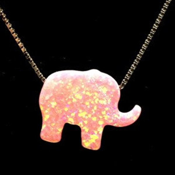 Opal & Pink Elephant Charm Necklace - 18 Inch Sterling Silver Chain, Waterproof (NDG Brand, New With Tags)