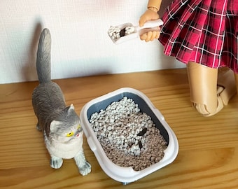 Cat litter box, scoop & sand in 1/6 scale