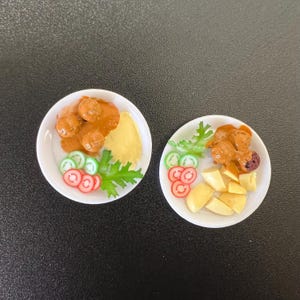 1:6 scale food on a plate - meatballs in saucer & potatoes - doll food - miniature food