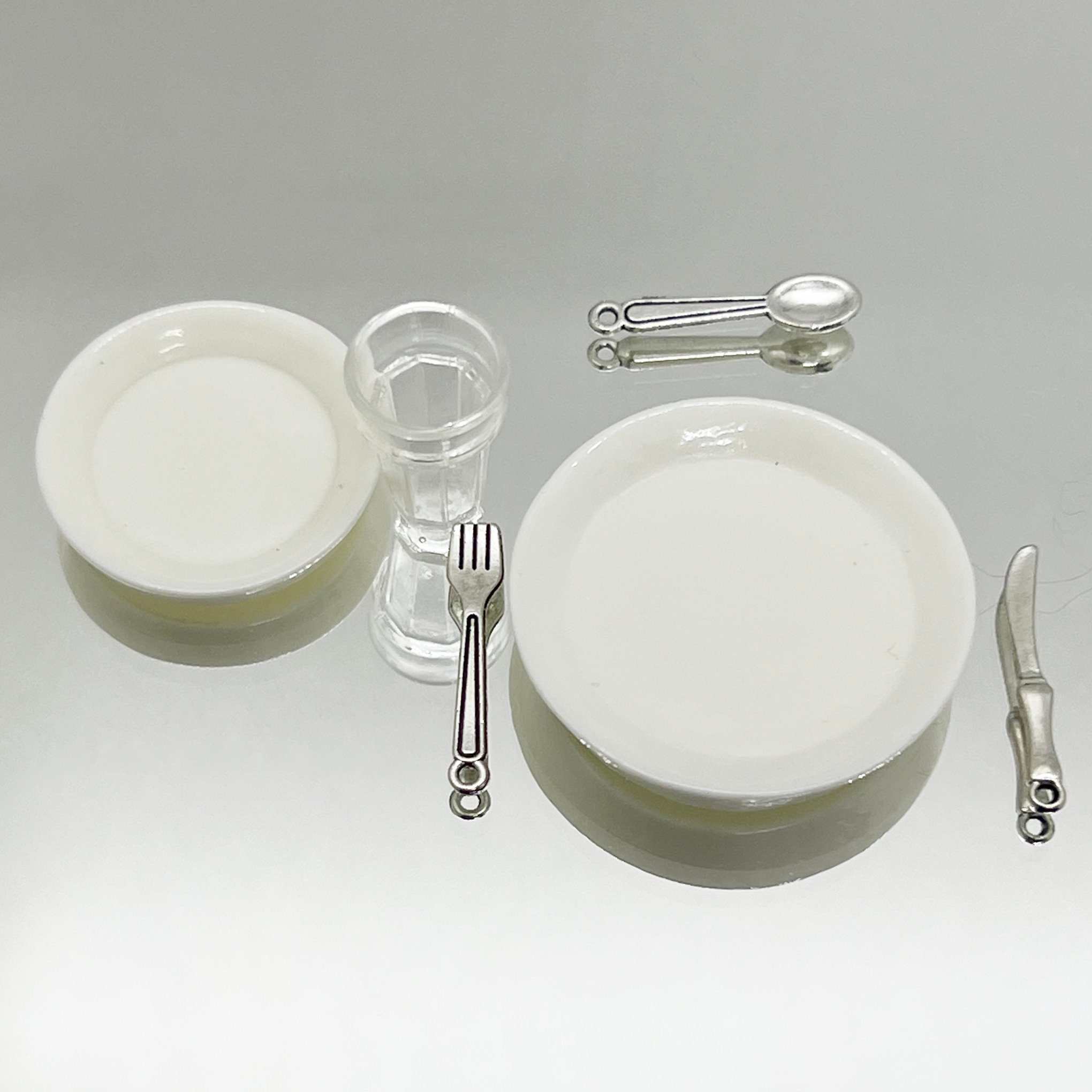 1:6 Scale Dish & Cutlery for Two - Tableware - for Dollhouse Food, 12 ...