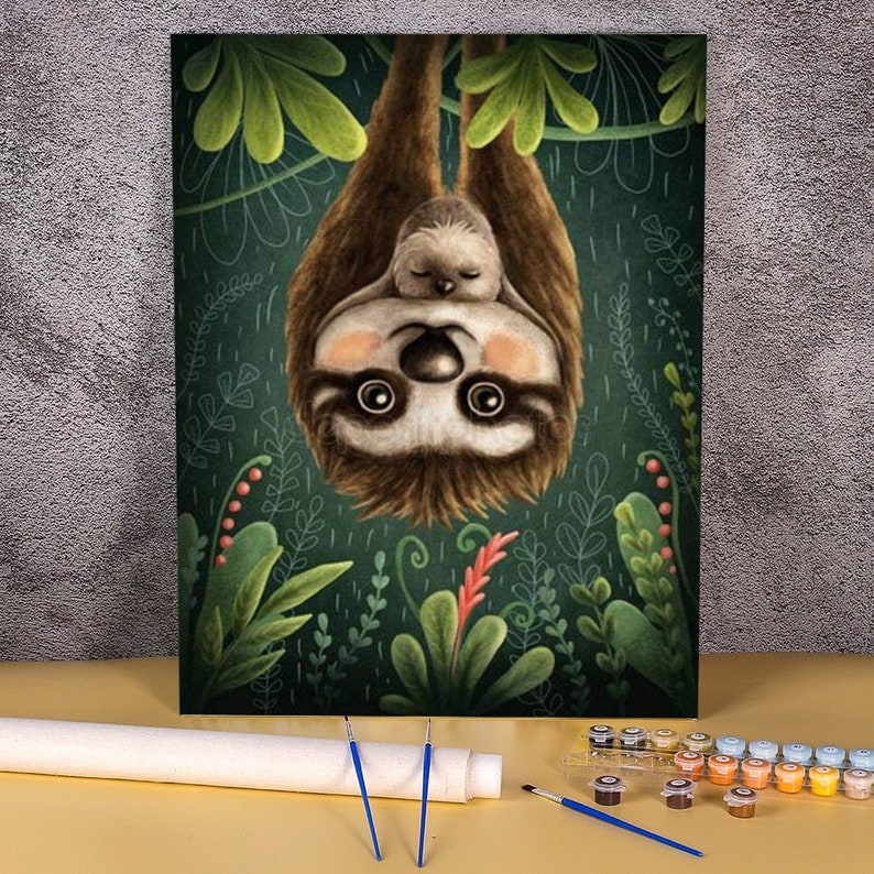 Sloth and Buddy Paint by Numbers Kit Etsy