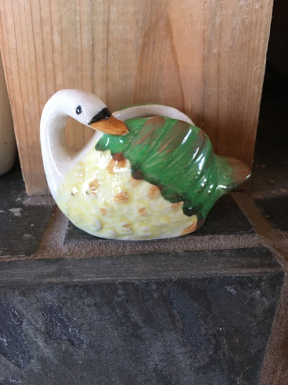 Vintage hand painted swan bud vase decor figurine