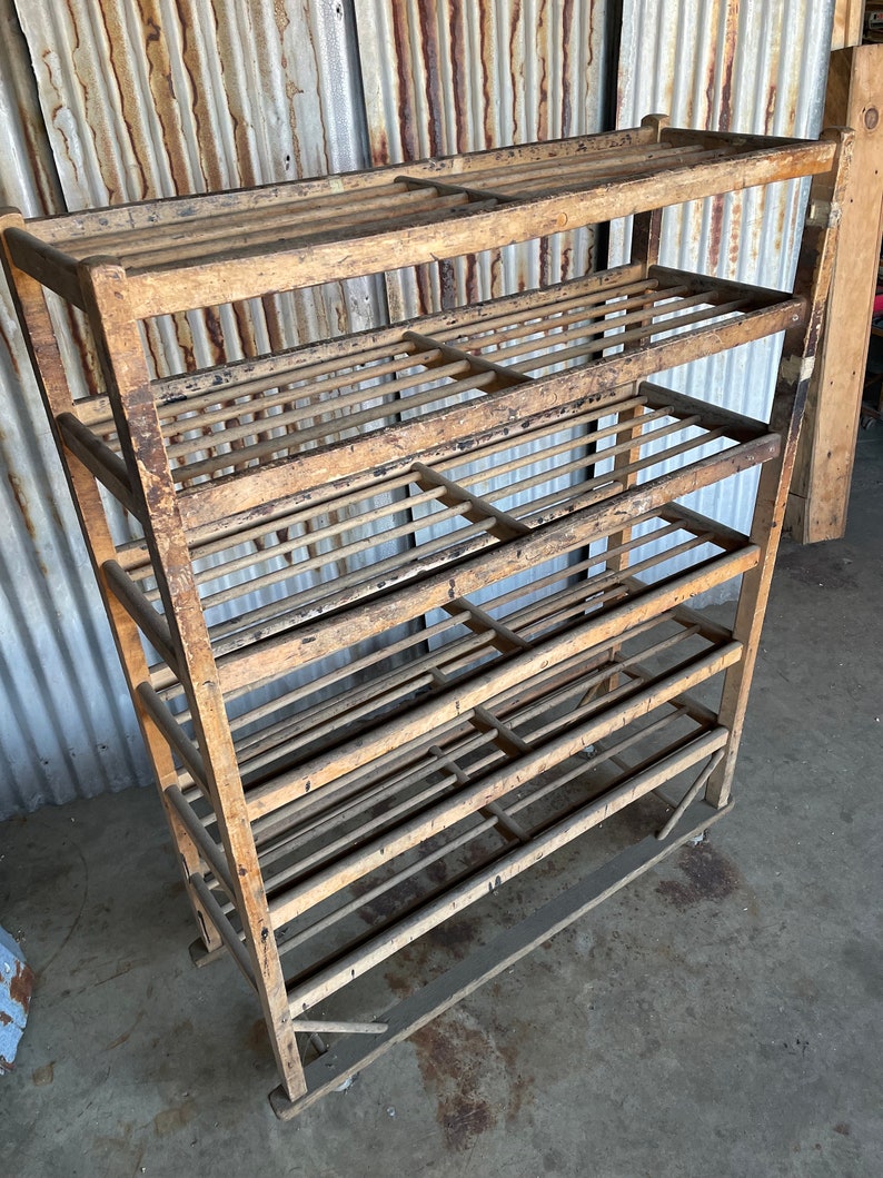 Factory Rack Frame Vintage Authentic Antique Shoe Factory Rack 63” X 42” X 18” X 8” Shelf Spacing ...