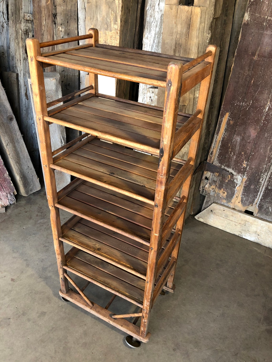 Authentic 1900’s East Coast Shoe Factory Rolling Rack With Wood Slat ...