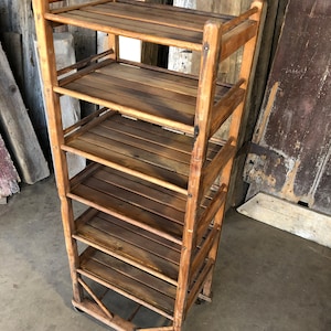 Authentic 1900’s East Coast Shoe Factory Rolling Rack With Wood Slat Shelves  55” T x 22” W x 15” D -Pre Order Listing Delivery in 2-3 weeks