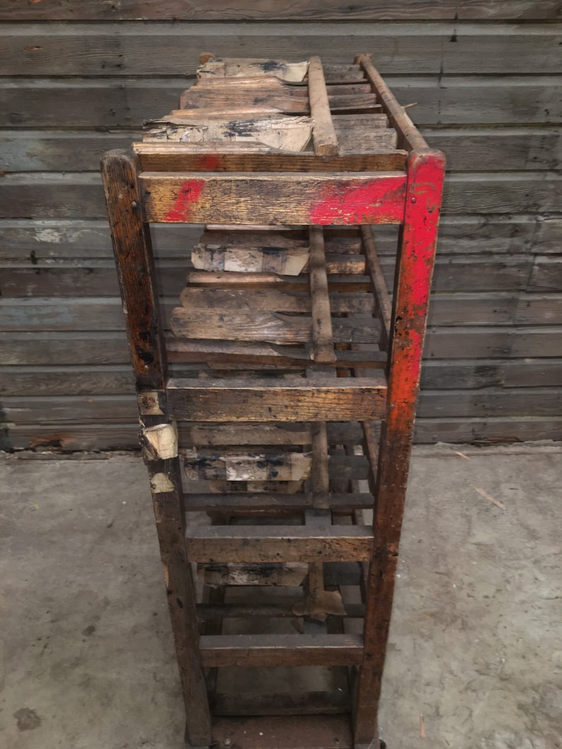 Authentic Antique Wooden Shoe Factory Rack on Original Casters 40”W X ...