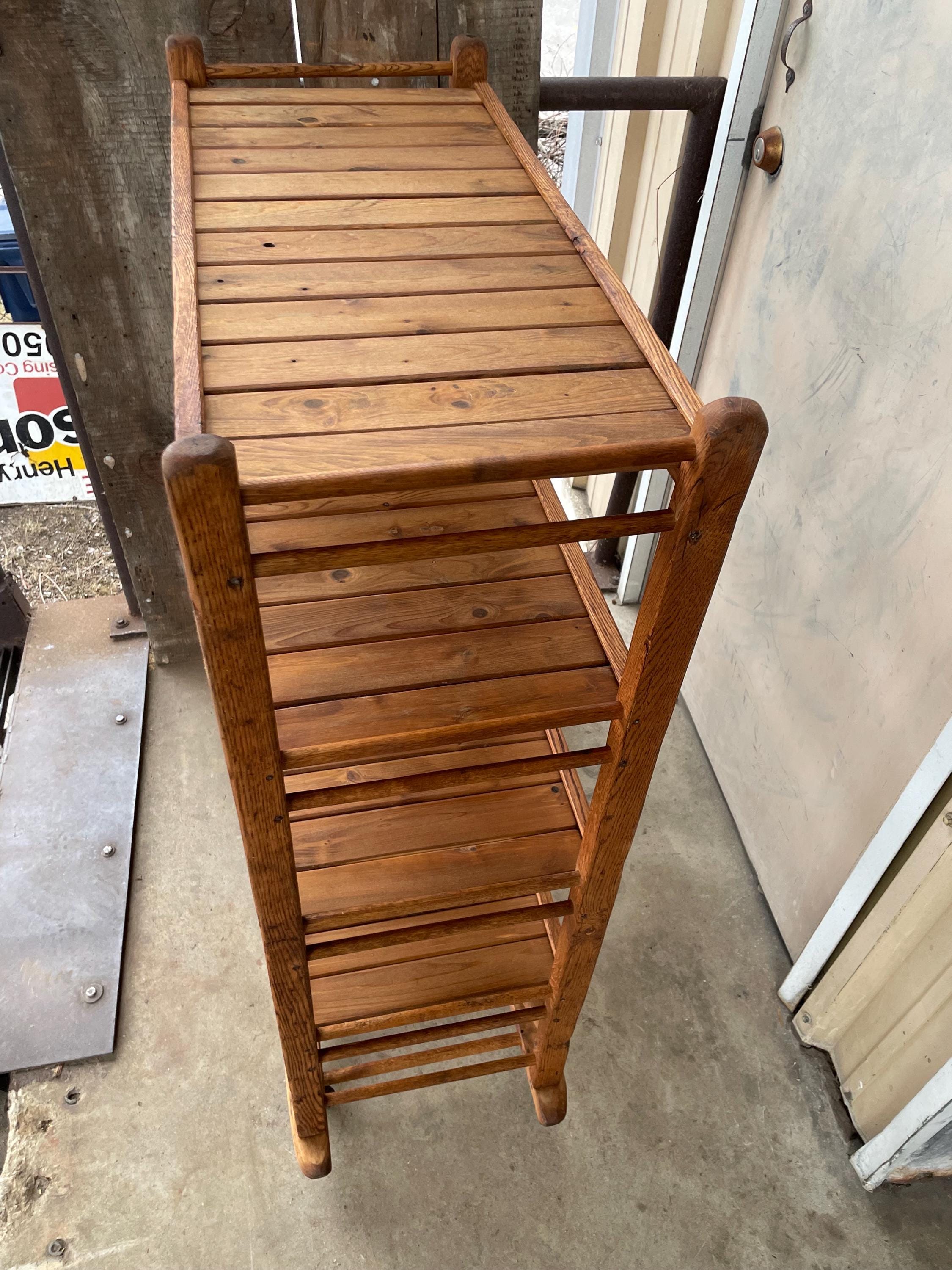 Authentic Antique Wooden Factory Kitchen or Bakers Rack on