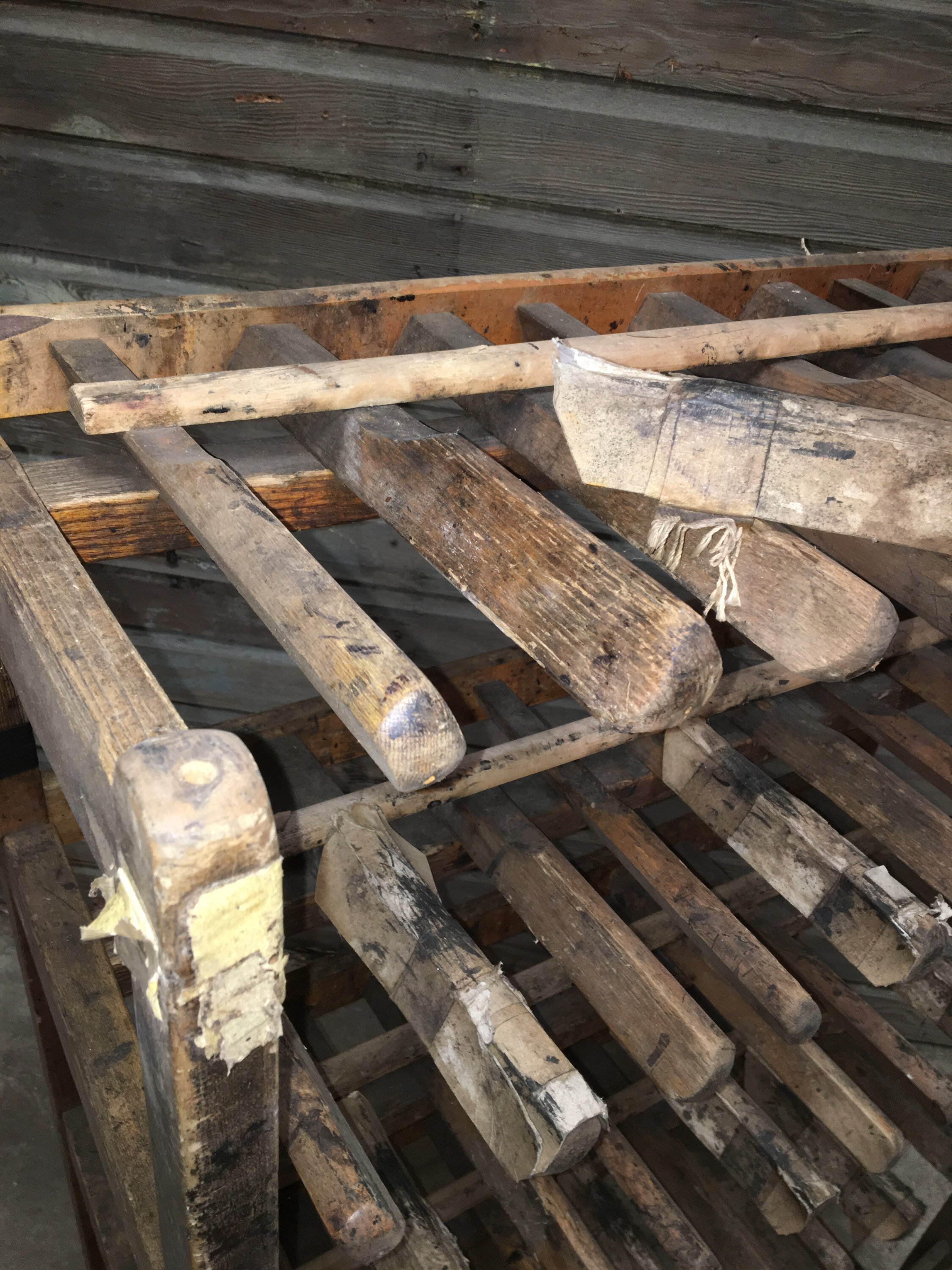 Authentic Antique Wooden Shoe Factory Rack on Original Casters 40”W X ...