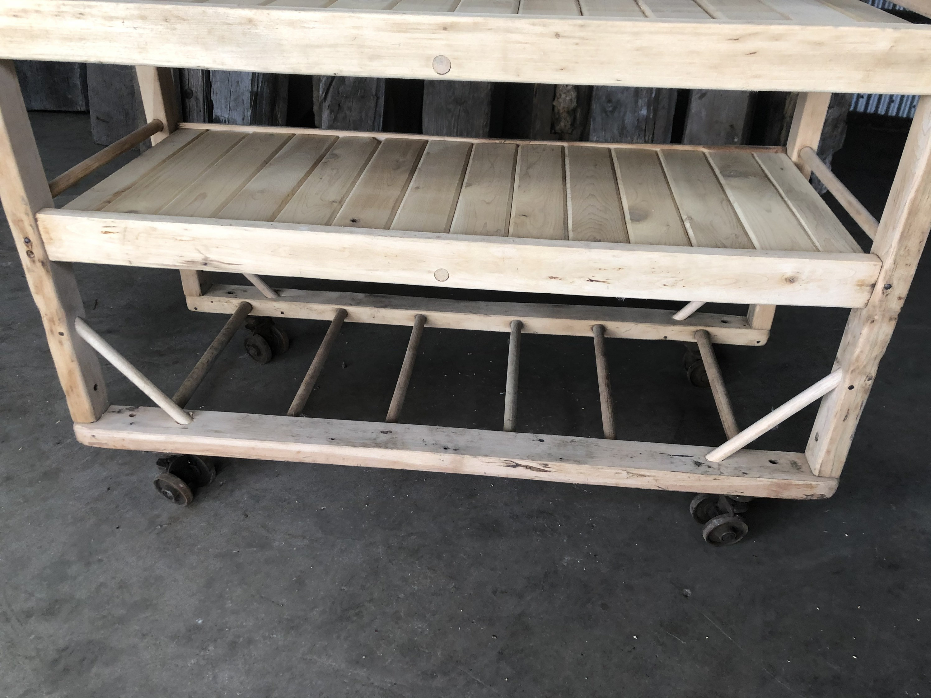 Genuine Antique Wooden Shoe Factory Rack on Original Casters 36”W X 16 ...