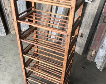 Authentic 1900’s East Coast Shoe Factory Rolling Rack With Dowel Shelves  55” T x 22” W x 15” D -Pre Order Listing Delivery in 4-6 weeks