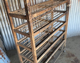 Authentic Antique Shoe factory Rack 63” x 42” x 18” x 8” Shelf Spacing Hardwood Construction With Solid Wood Shelves