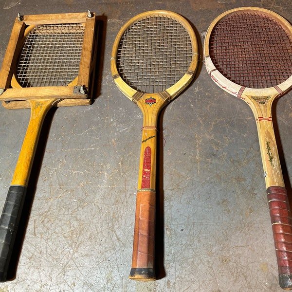 3 Vintage Tennis Racquets Slazingers R1 -Columbia Wright & Ditson -Multyply Brands in Decent Shape for Great Wall Decor