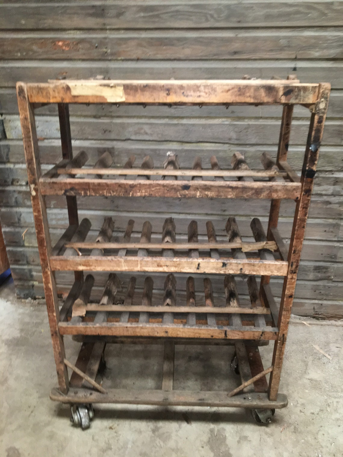 Factory Rack Frame Vintage Authentic Antique Wooden Shoe Factory Rack on Original Casters 40”W X ...