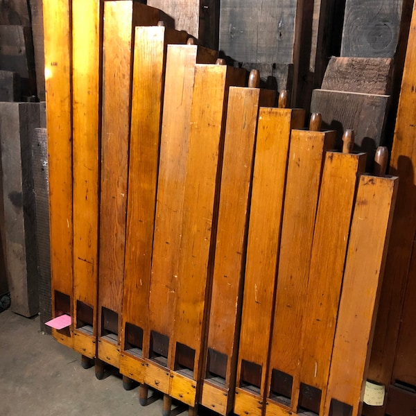 Set of 11 Large Wooden Pipe Organ Pipes Graduated Sizes 37” to 60” Tall