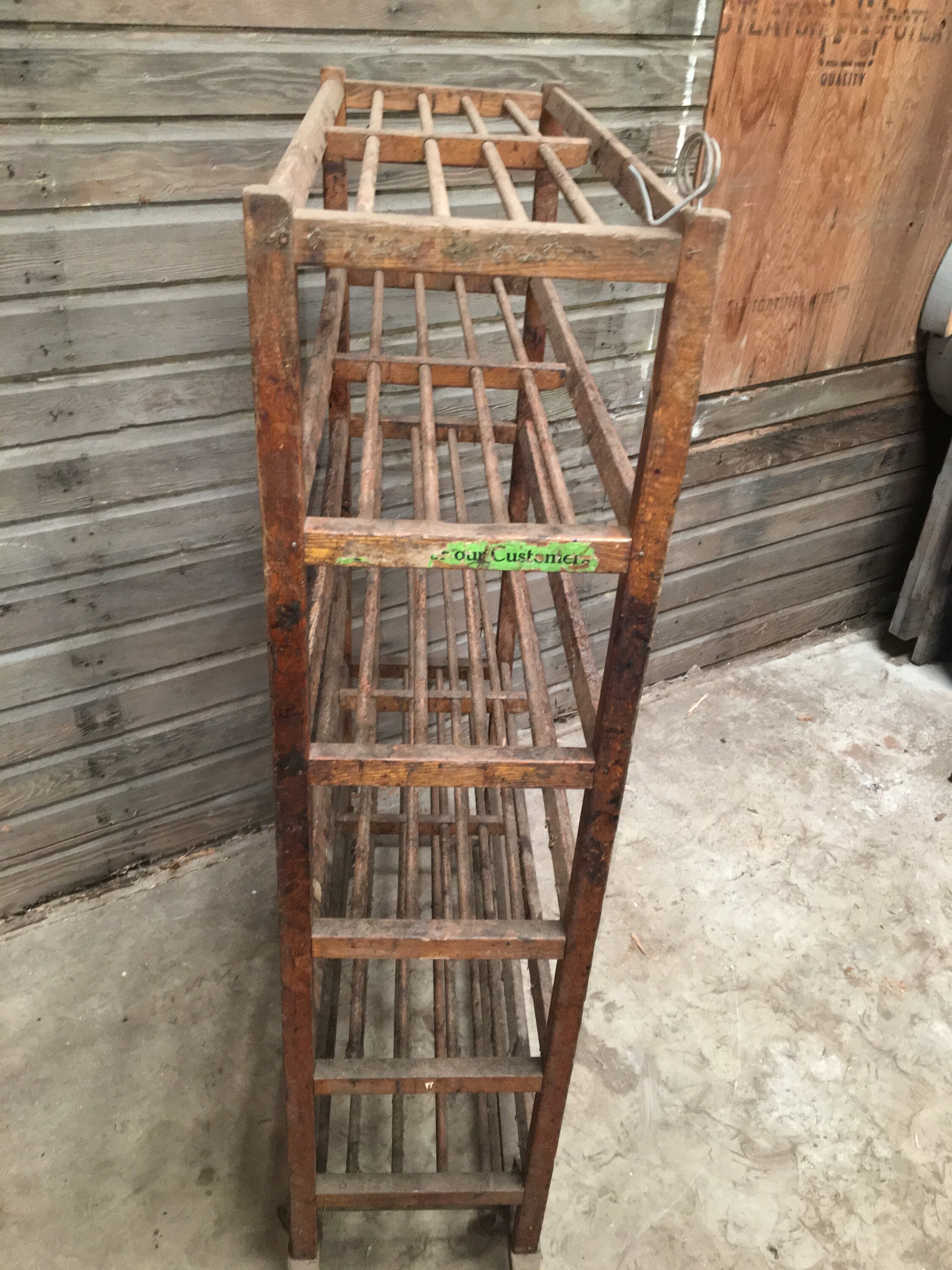 Authentic Antique Wooden Shoe Factory Rack on Original Casters 42