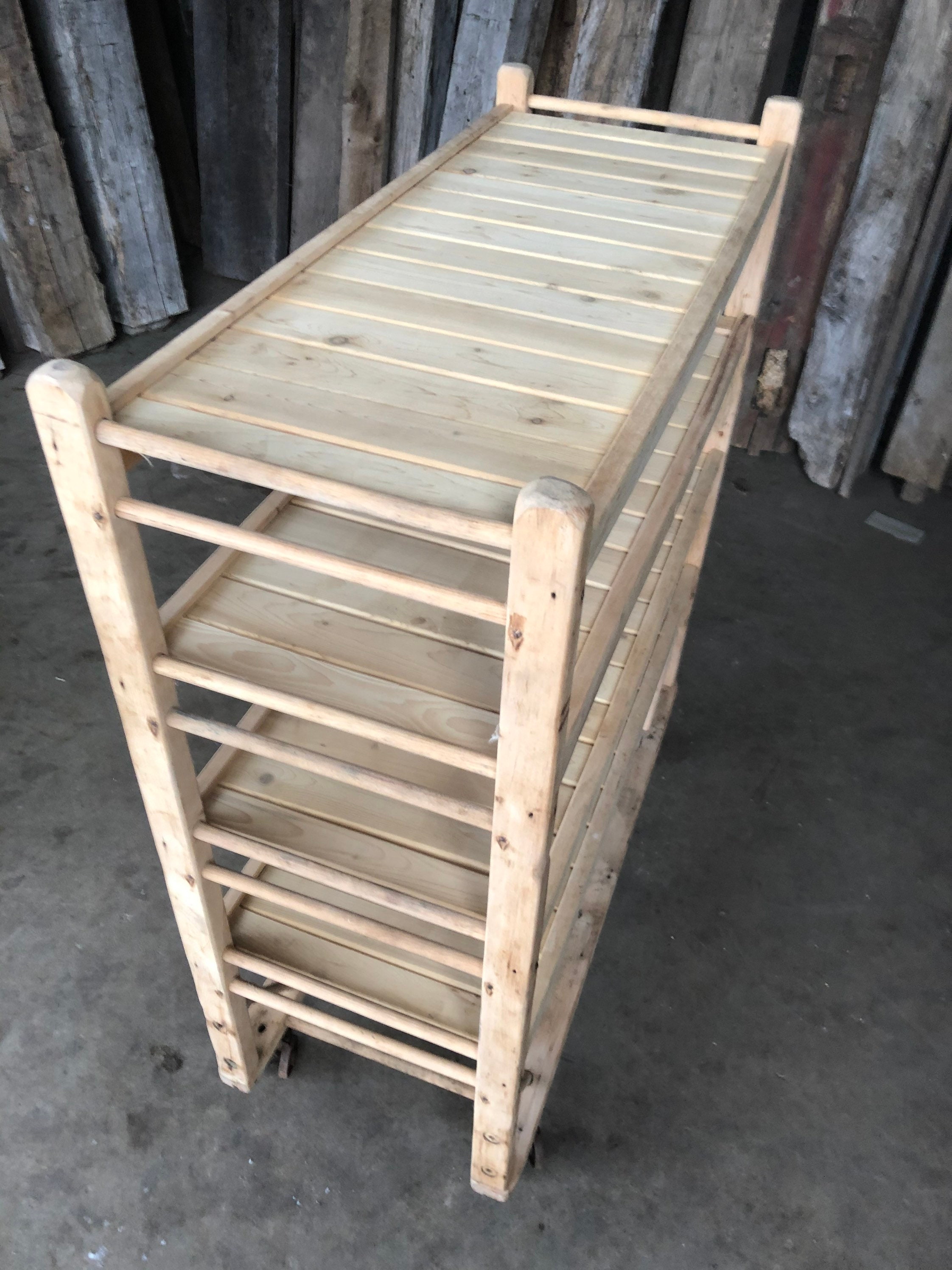 Genuine Antique Wooden Shoe Factory Rack on Original Casters 36”W X 16 ...