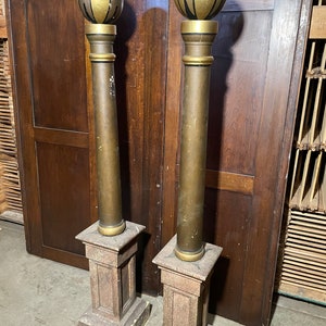 Pair of Simple Antique Wooden Masonic Columns or Pillars 6’ Tall with 12” Sq. Base