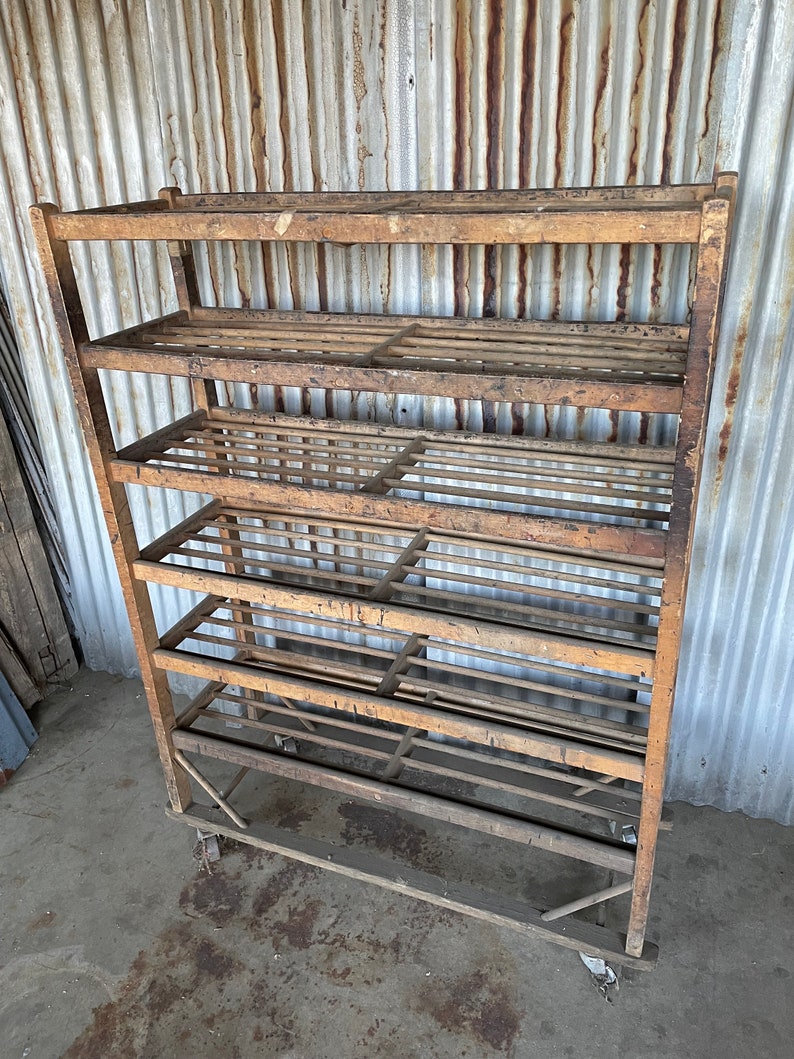 Factory Rack Frame Vintage Authentic Antique Shoe Factory Rack 63” X 42” X 18” X 8” Shelf Spacing ...