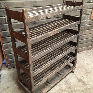 Authentic Antique Wooden Shoe Factory Rack on Original Casters 48”W X ...